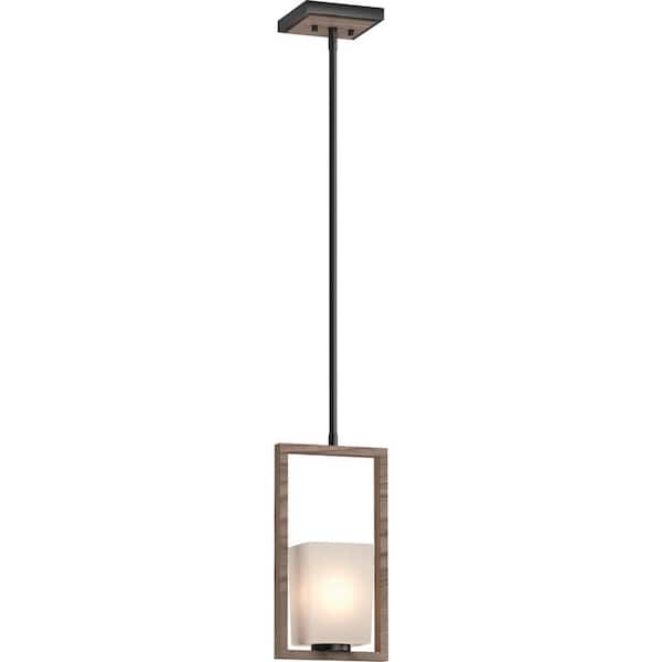 Volume Lighting Paxton 1-Light Pecan & Black Indoor Mini Pendant with Frosted Glass Tapered Shade