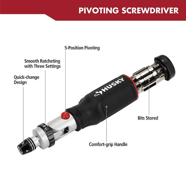 Ratcheting Pivot Head Screwdriver (16-Piece)