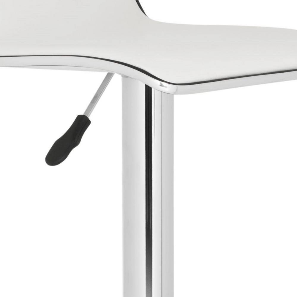 White Faux Leather Adjustable Swivel Bar Stool with Chrome Base