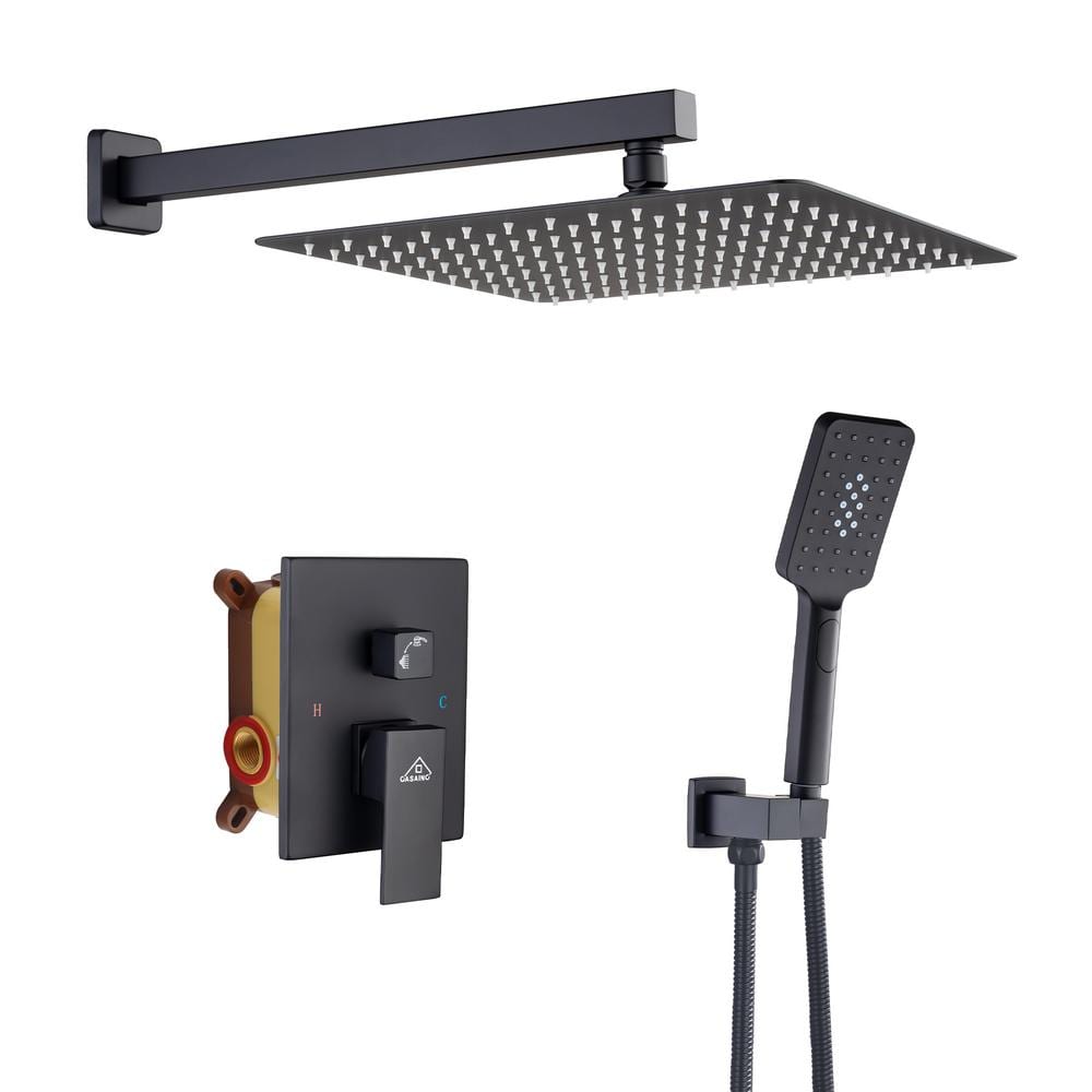 4-Spray Pattern 12 in. Wall Mount Shower System Dual Shower Heads with Functional Handheld, Matte Black (Valve Included) price history on PriceWatchPro