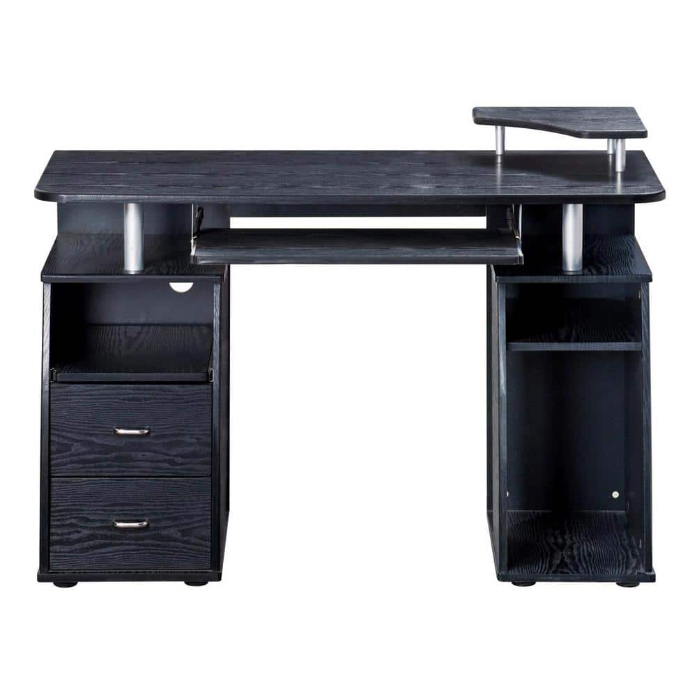Espresso Finish Workstation Desk with Integrated Storage and Keyboard Tray