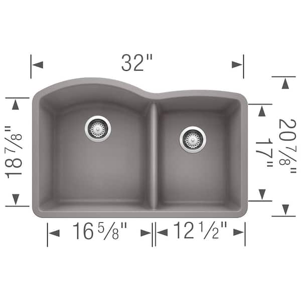 DIAMOND Undermount Granite Composite 32 in. 60/40 Double Bowl Kitchen Sink in Metallic Gray