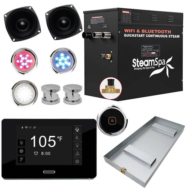 SteamSpa Black Series 12kW Steam Bath Generator with Wireless Bluetooth/Wifi Operation and Auto Drain in Polished Chrome