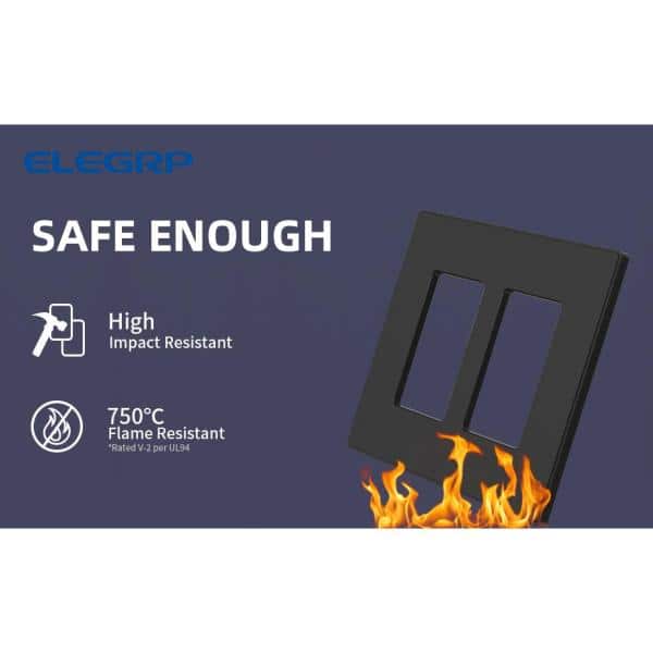 Matte Black 2-Gang Screwless Decorative Wall Plates, Mid-Size