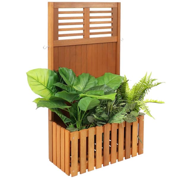 Sunnydaze 44 in. Outdoor Garden Wood Planter Box with Privacy Screen