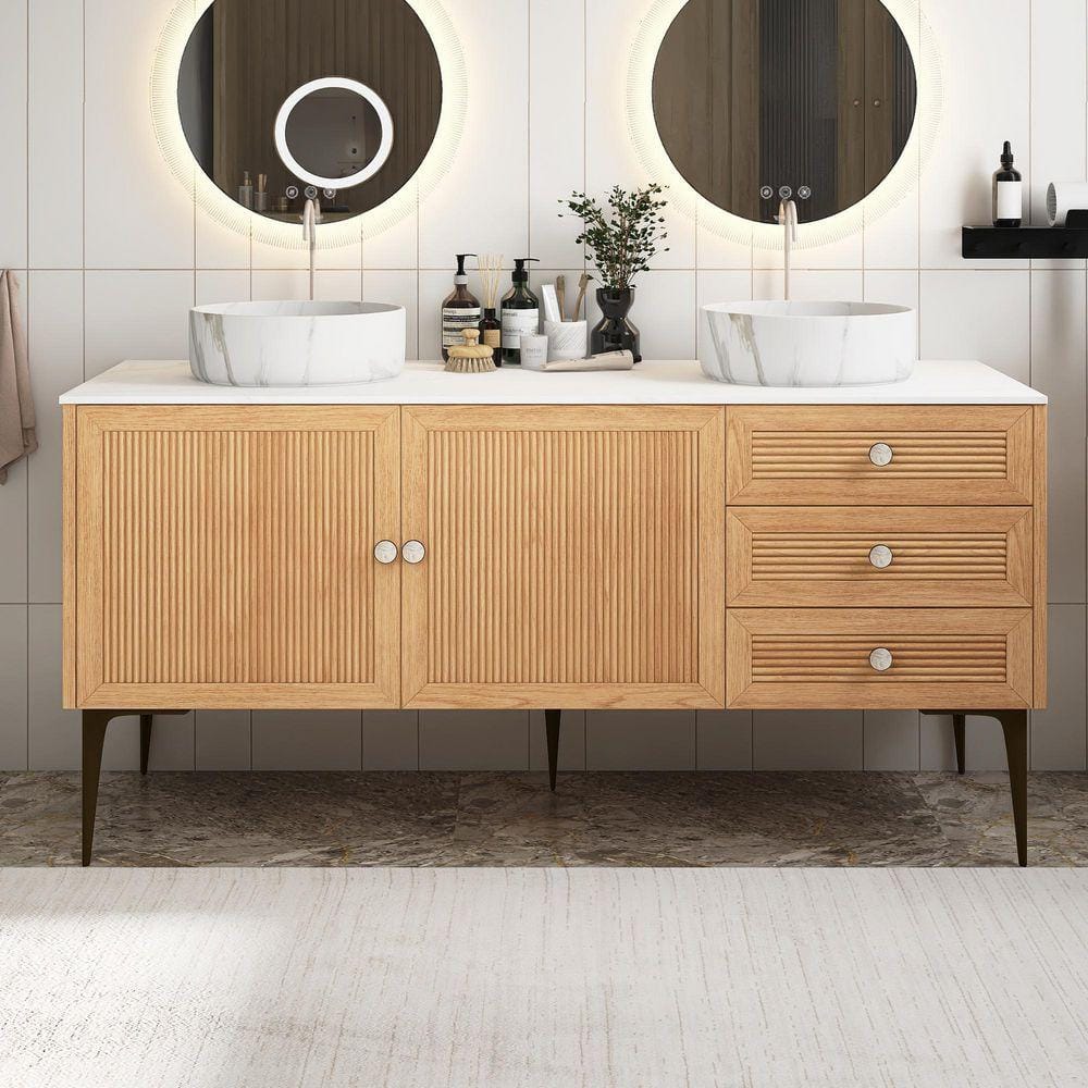 TCYO 60 in. Freestanding Oak Bath Vanity with White Engineered