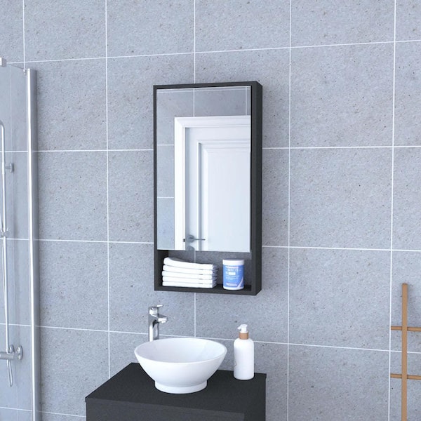 Aoibox 17.9 in. W x 5.6 in. H D x 35.4 in. H Rectangular Black Wood Framed Surface Mount