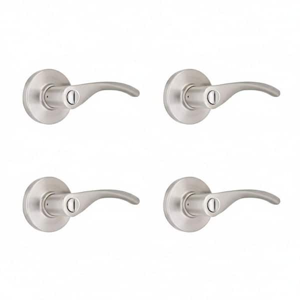 Primrose Satin Nickel Bed/Bath Privacy Door Handle 4-Pack