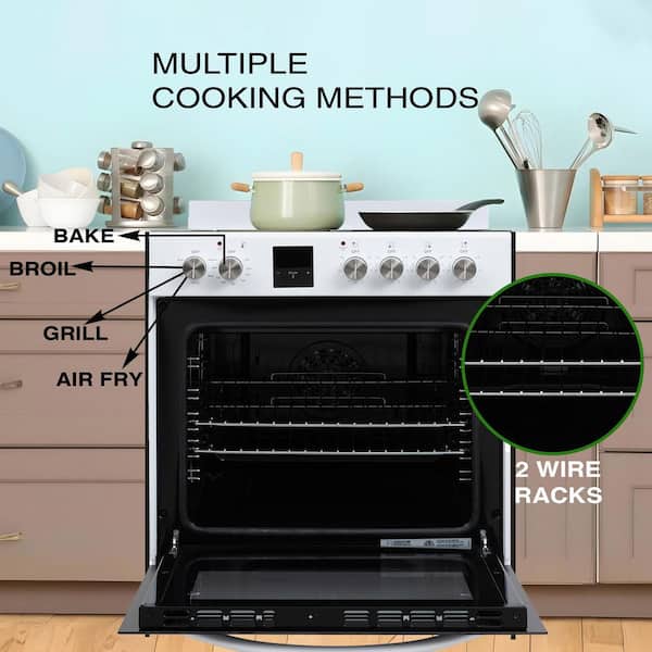 24 in. Electric Cooking Range 4-Ceramic Burners Freestanding Convection Oven plus Air Fryer in Stainless