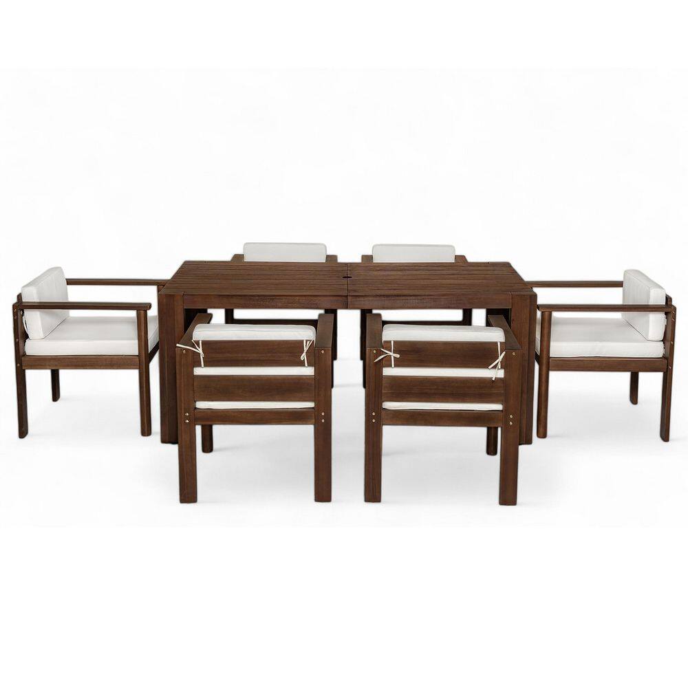 Mocha 7-Piece Wood Outdoor Dining Set with Beige Cushions price history on PriceWatchPro
