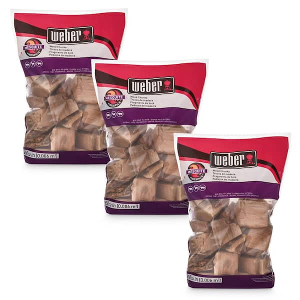 Weber Mesquite Wood Chunks for Smoking, Grilling and Barbecuing, 3 pack