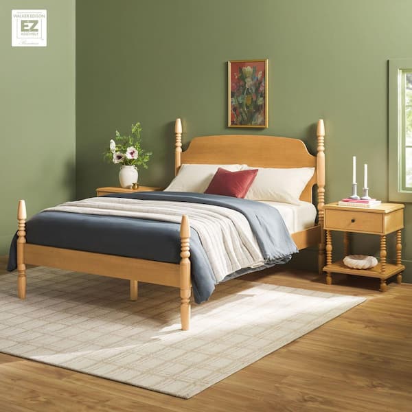 Modern Farmhouse Easy Assembly 3-piece Natural Solid Wood 1-drawer Nightstands and Queen Bed Bedroom Set
