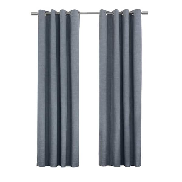 THERMALOGIC Maya Slate Blue Polyester Textured 52 in. W x 108 in. L Grommet Indoor Blackout Curtain (Single Panel)