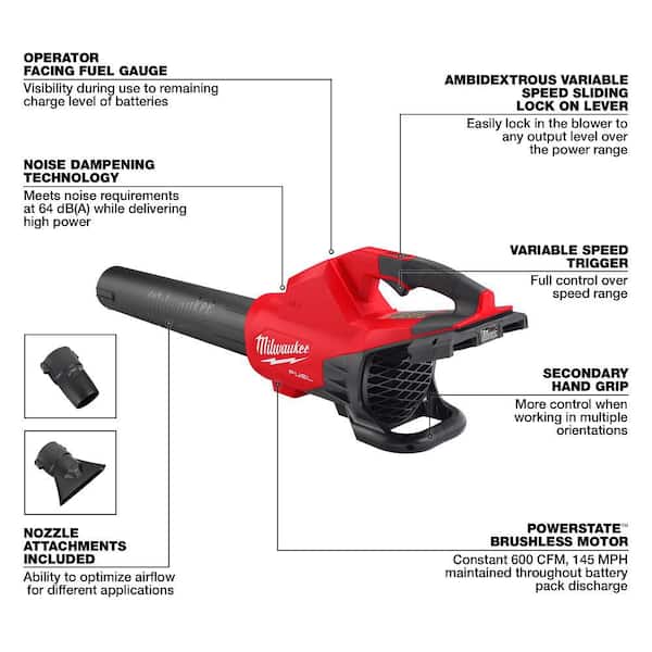 Milwaukee M18 FUEL Dual Battery 145 MPH 600 CFM 18V Lithium Ion Brushless Cordless Handheld Blower Tool Only 2824 20 The Home Depot