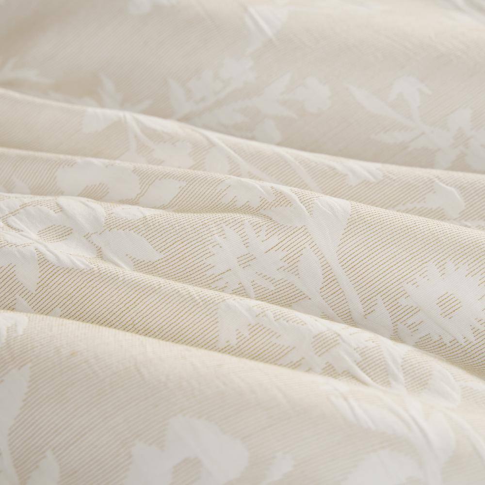 King Beige Microfiber Comforter Set with Floral Jacquard