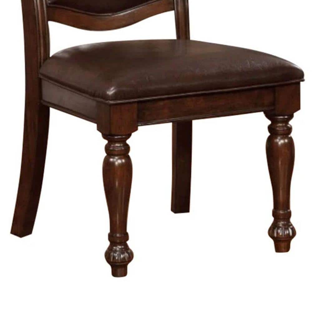 Espresso Faux Leather Traditional Carved Side Chair in Brown