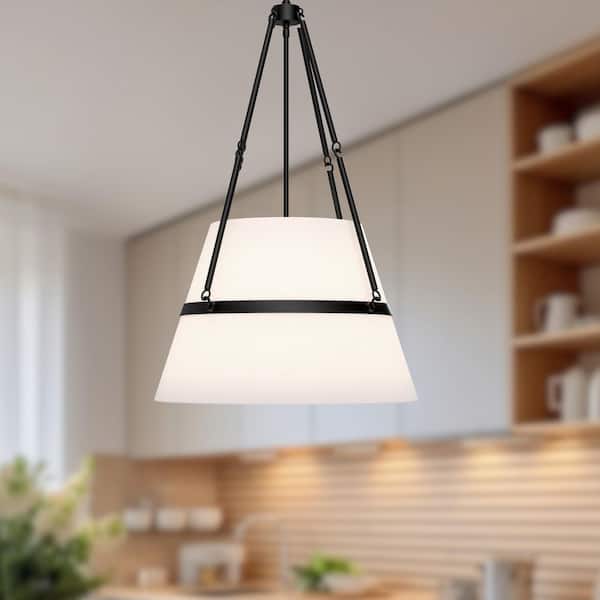 ALORA MOOD Oliver 18 in. 1 Light 60-Watt Matte Black/White Linen