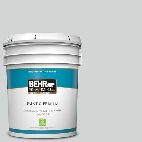 BEHR PREMIUM PLUS 5 gal. #N450-1 Evaporation Satin Enamel Low Odor Interior Paint & Primer