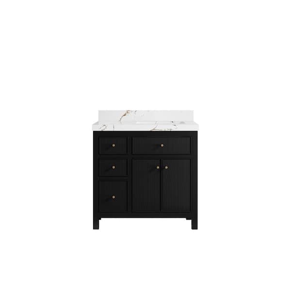 Willow Collections Sonoma 36 in. Right Sink Freestanding Black Bath Vanity with Viola Brown Quartz Top Unassembled
