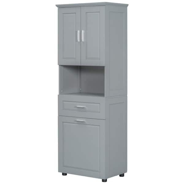 YSQCAR 25 in. W x 16.3 in. D x 70 in. H Gray MDF Freestanding Linen Cabinet with Door and Drawers, Shelf