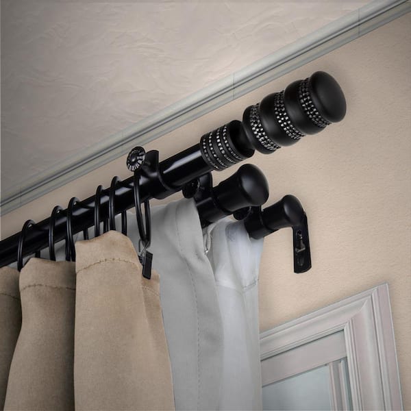 EMOH 13/16" Dia Adjustable 66" to 120" Triple Curtain Rod in Black with Lucia Finials