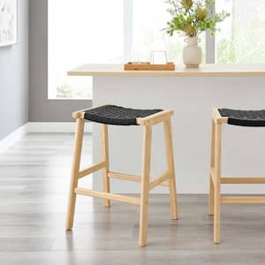 Saorise 26 in. Natural Black Backless Wood Bar Stool Counter Stool with Woven Rope 2 (Set of Included)