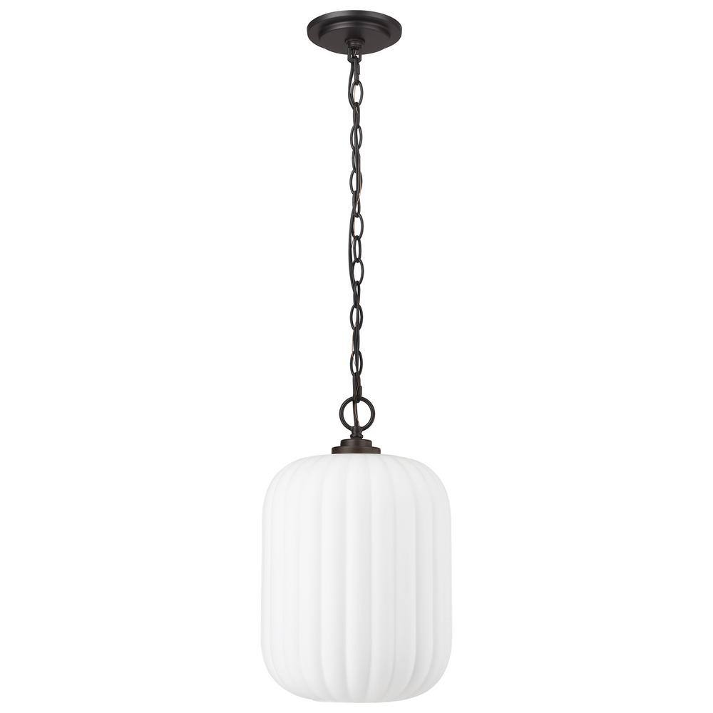 Cabot 10.25 in. 1-Light Oil Rubbed Bronze Pendant with Clear Reeded glass