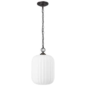 Cabot 10.25 in. 1-Light Oil Rubbed Bronze Pendant with Clear Reeded glass