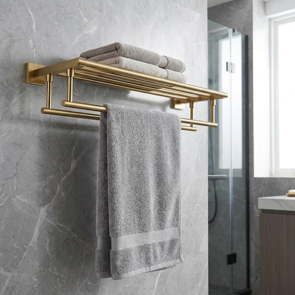 32 in. Wall Mounted Double Towel Bar in Brushed Gold