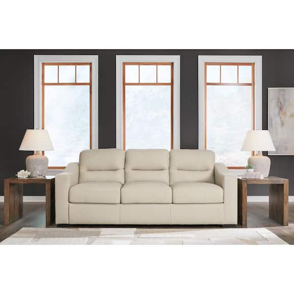 Treasure Trove 93 in. Slope Arm Leather Match Rectangle Sofa with Removable Cushions in Beige