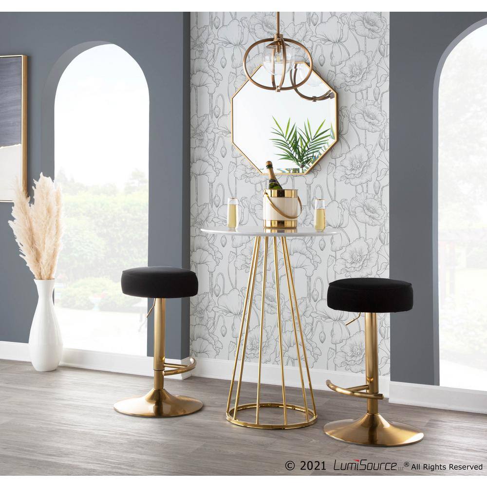 Black Velvet Adjustable Swivel Barstool with Gold Metal Base