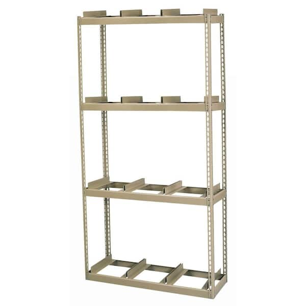 Edsal 84 in. H x 42 in. W x 16 in. D 4-Shelf Steel Commercial Rivet Lock Record Storage Rack With Rail in Tan