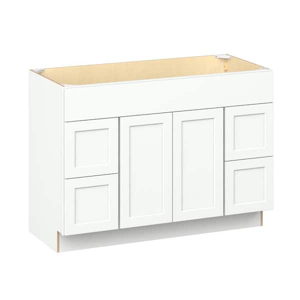 Emerson Pure White Vanity Sink Base with 4-Drawer Ready to Assemble Kitchen Cabinet (48 in. W x 34.5 in. H x 21 in. D)