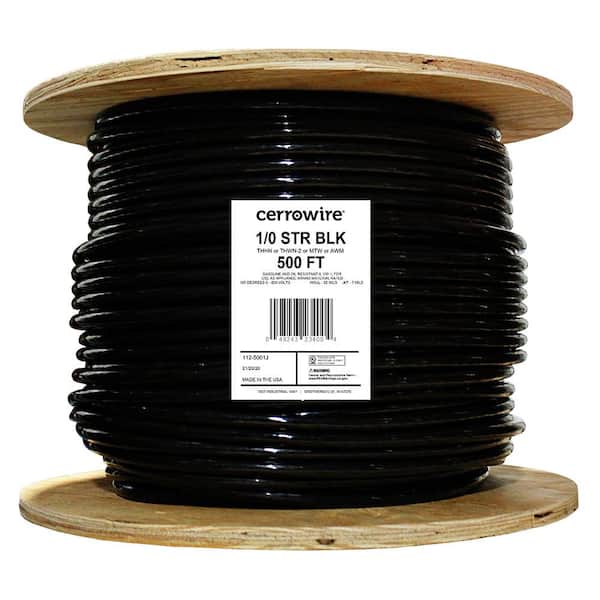 Cerrowire 500 ft. 1/0 Gauge Black Stranded Copper THHN Wire