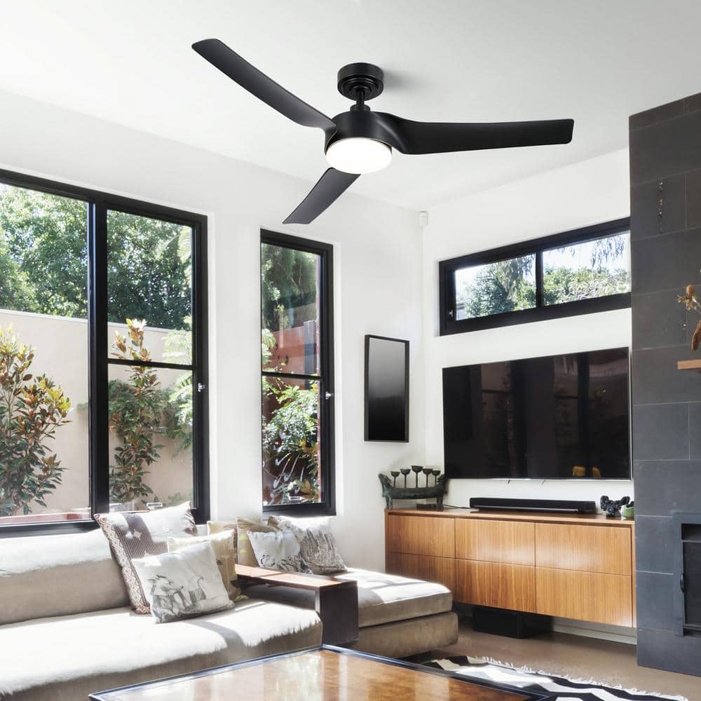 52" Black Matte Smart Ceiling Fan with Dimmable LED Light and Remote