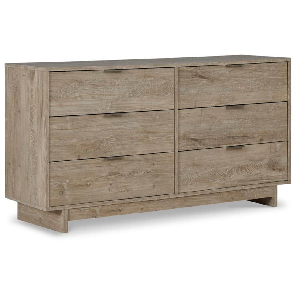 Light Brown 6-Drawer Engineered Wood Dresser