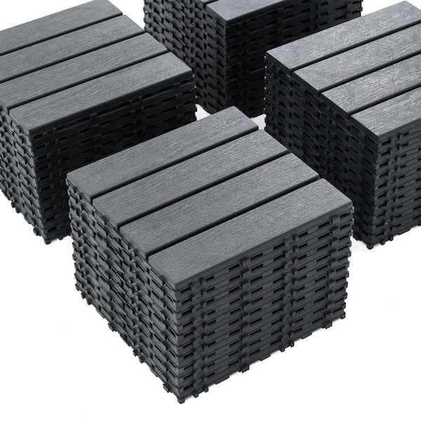 Indoor and Outdoor 1 ft. x 1 ft. Plastic Interlocking Deck Tiles in Dark Gray, Garage Floor Tiles (44 per Case)