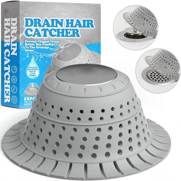 Silicone Collapsible Pop-Up and Regular Drain Hair Catcher in Gray