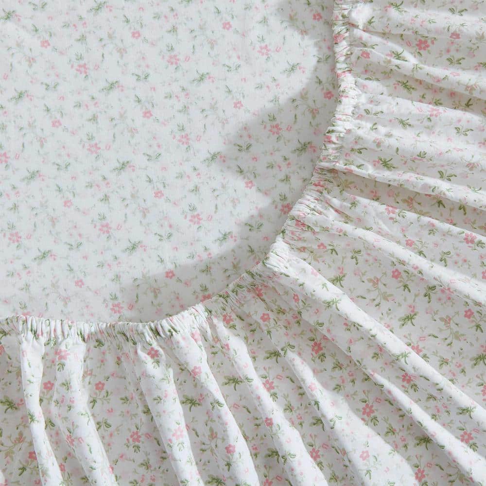 Evie Pink Floral Cotton Percale Twin XL Sheet Set