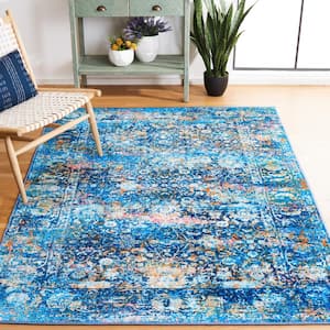 Bahia Blue/Gold 4 ft. x 6 ft. Machine Washable Floral Distressed Area Rug