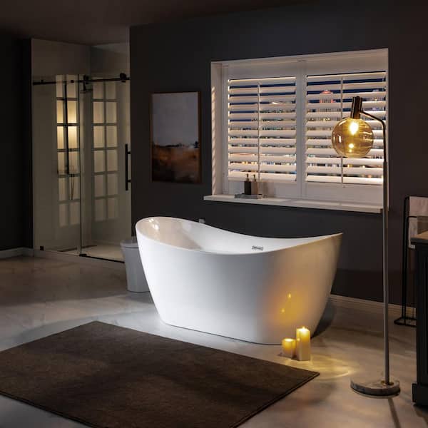 Calhoun 67 in. Acrylic FlatBottom Double Slipper Bathtub with Brushed Nickel Overflow and Drain Included in White