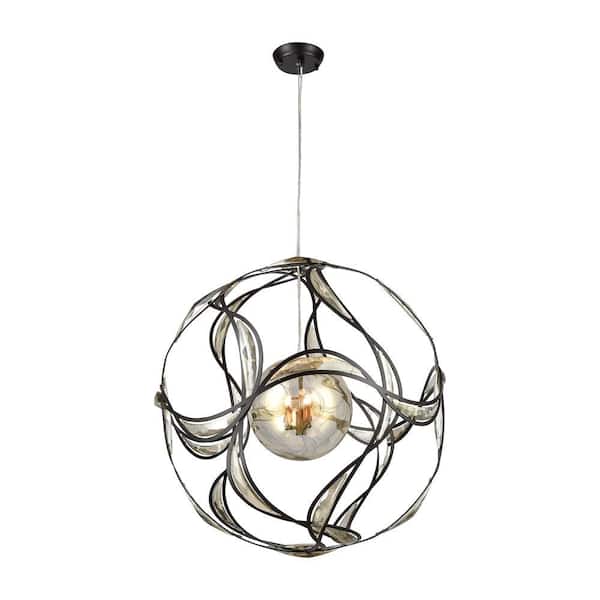 Titan Lighting Oriona 3-Light Oil Rubbed Bronze Chandelier With Metal And Champagne Plated Crystal Open Cage Shade