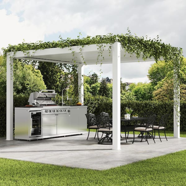 98 in. W 6-Burner Propane Gas Grill Island in Stainless Steel, with Wine Cooler, Compact Refrigerator, Rotisserie kit