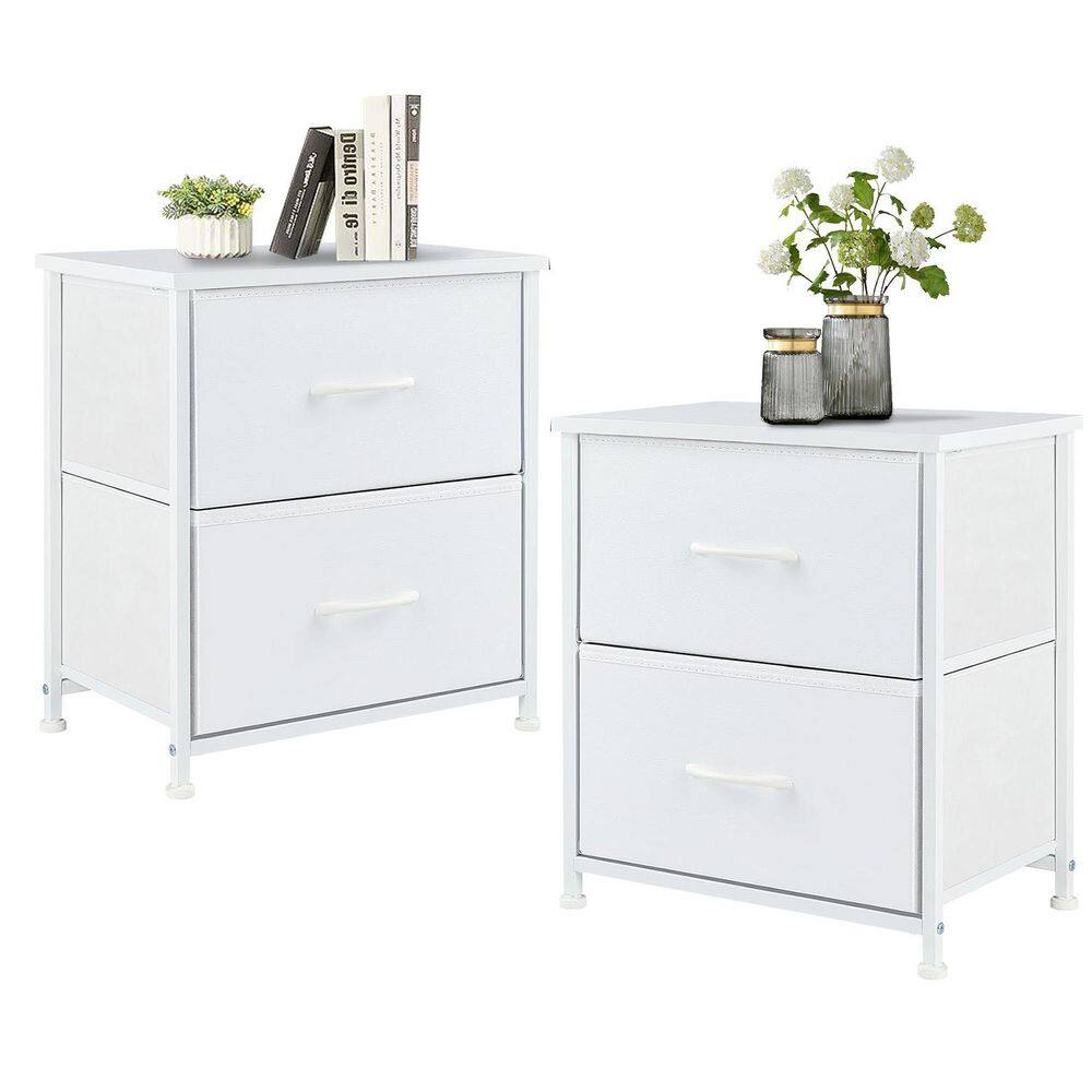 White 2 Fabric Drawer Nightstand Small Dresser Bedroom End Table for Closet, Entryway (2 Pack)
