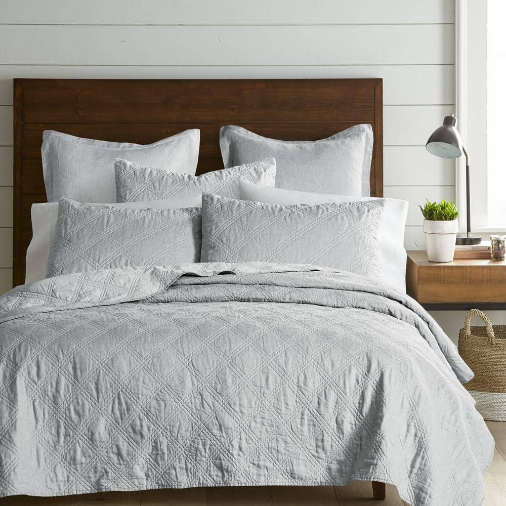 Light Gray Quilted Cotton and Linen Standard Sham