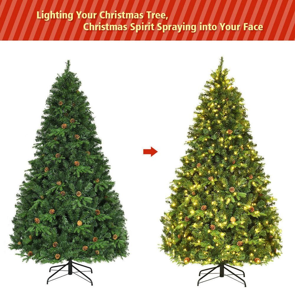 8ft Pre-lit Artificial Pine Christmas Tree with Warm White LED Lights
