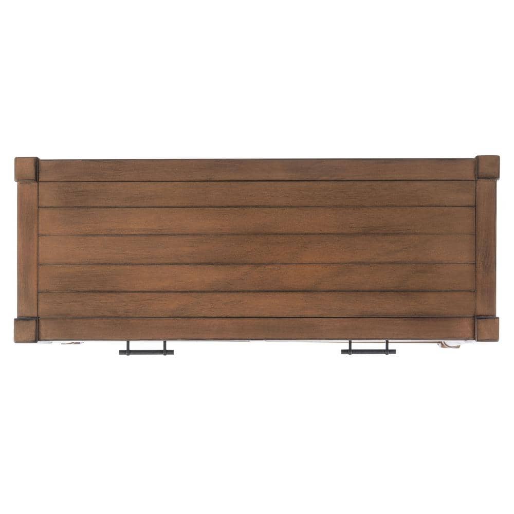 Filbert Brown Wood and Metal Console Table with Storage
