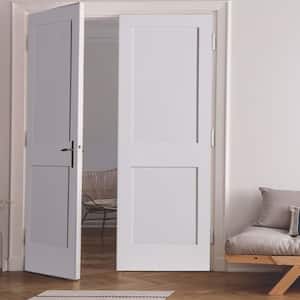 60 in. x 80 in. Craftsman Shaker 2-Panel Left Handed MDF Solid Core Primed Wood Double Prehung Interior French Door
