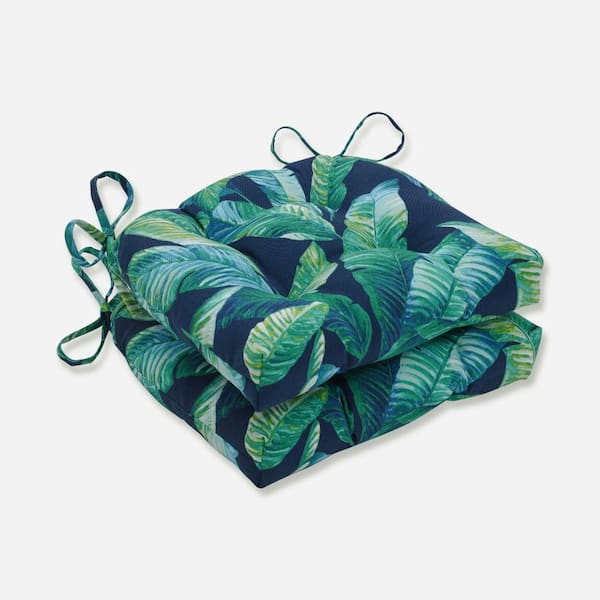 Pillow Perfect Floral 17.5 x 17 Outdoor Dining Chair Cushion in Blue/Green/White (Set of 2)