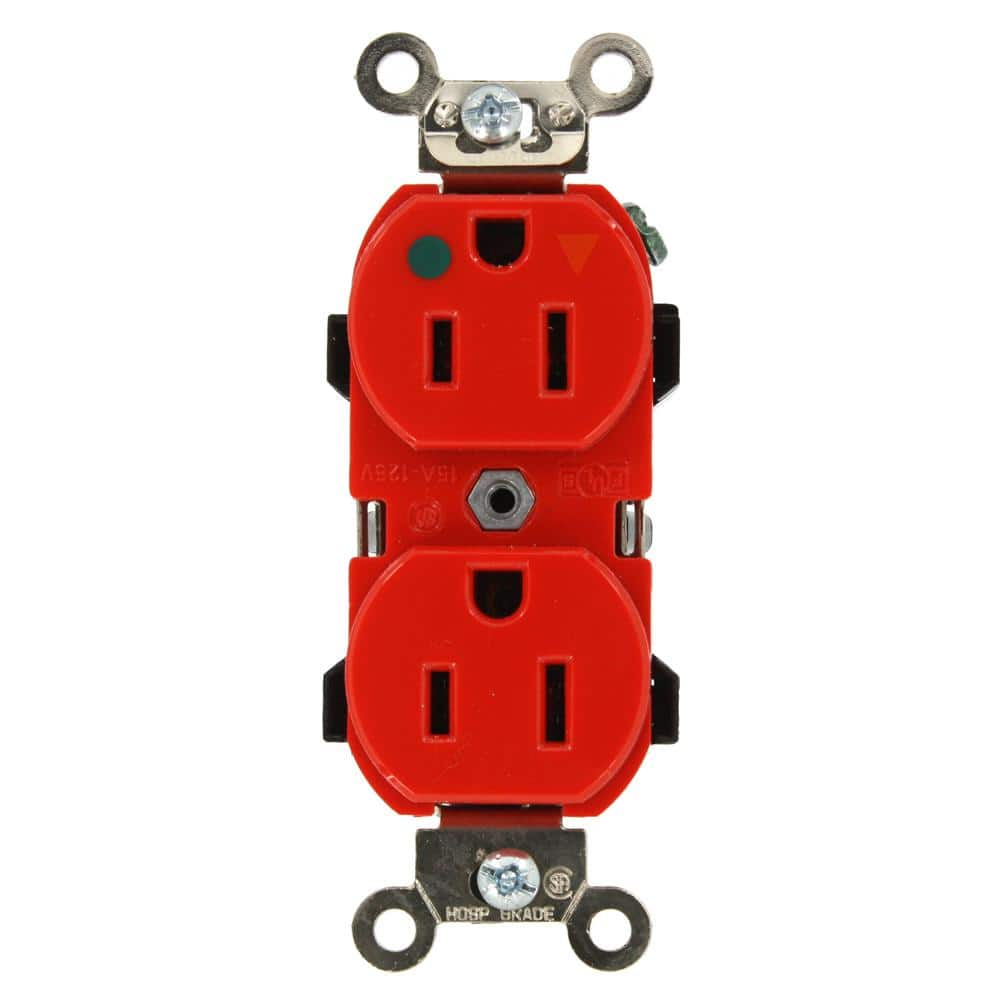 Leviton 15 Amp 125 V Hospital Grade Isolated Ground  Duplex Outlet/Receptacle, Red (1-Pack) 08200-IGR